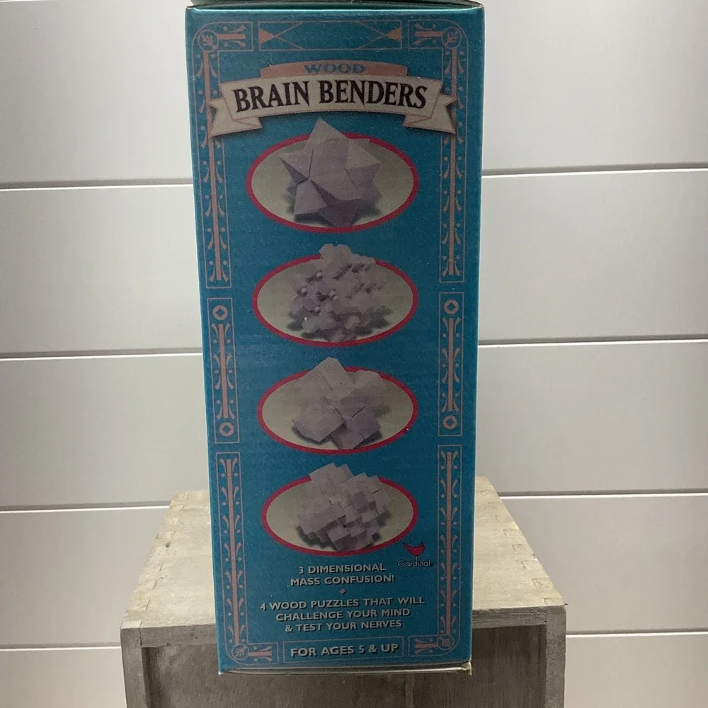 Cardinal Wood Brain Benders 4 Piece 3D Wooden Interlocking Puzzle Set  Vintage